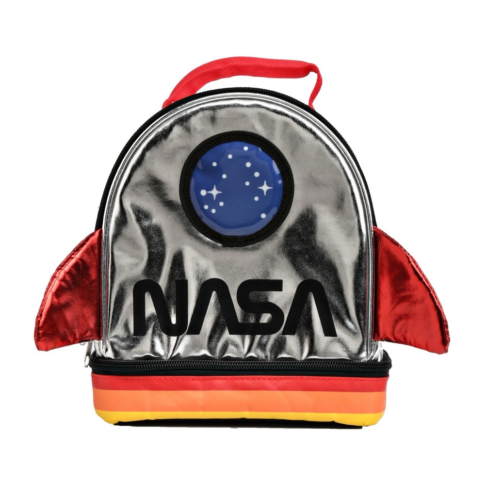 Silver and Red Rocket Lunch Bag